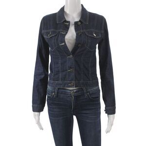 BCBG Max Azria Womens Basic Jacket Blue Cotton Button Long Sleeve Size XS